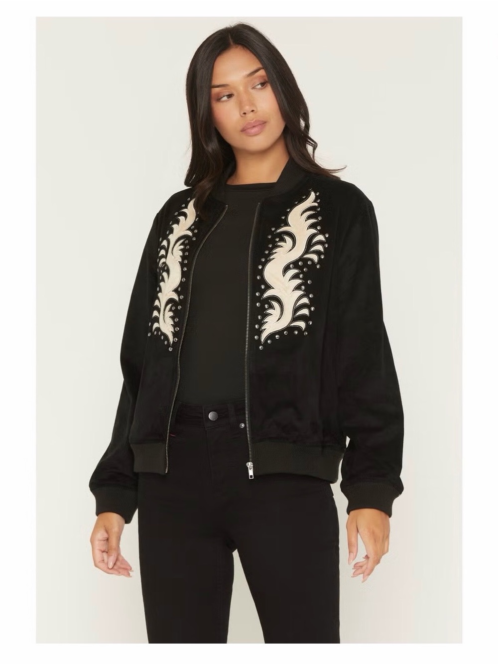 Women’s Microsuede Studded Bomber Jacket